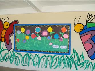 Photo of the kinder wall mural with butterflies and flowers